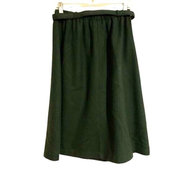 Hunter Green Midi Skirt With Belt Vintage 11-12 Made In USA Elastic Waist Cotton - Picture 1 of 10